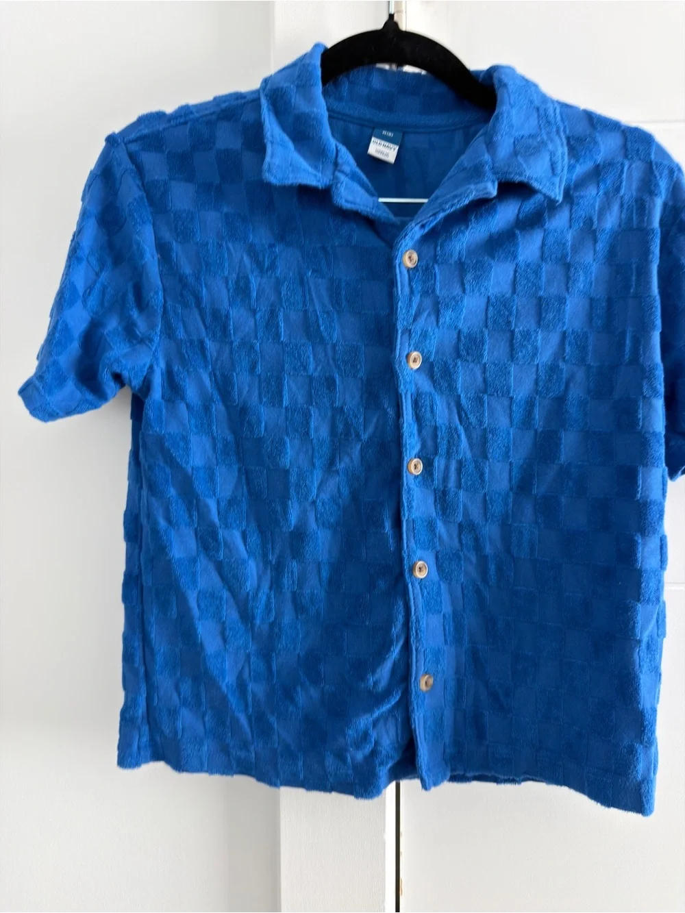 Blue Textured Short-Sleeve Button-Up Shirt and Short Set
